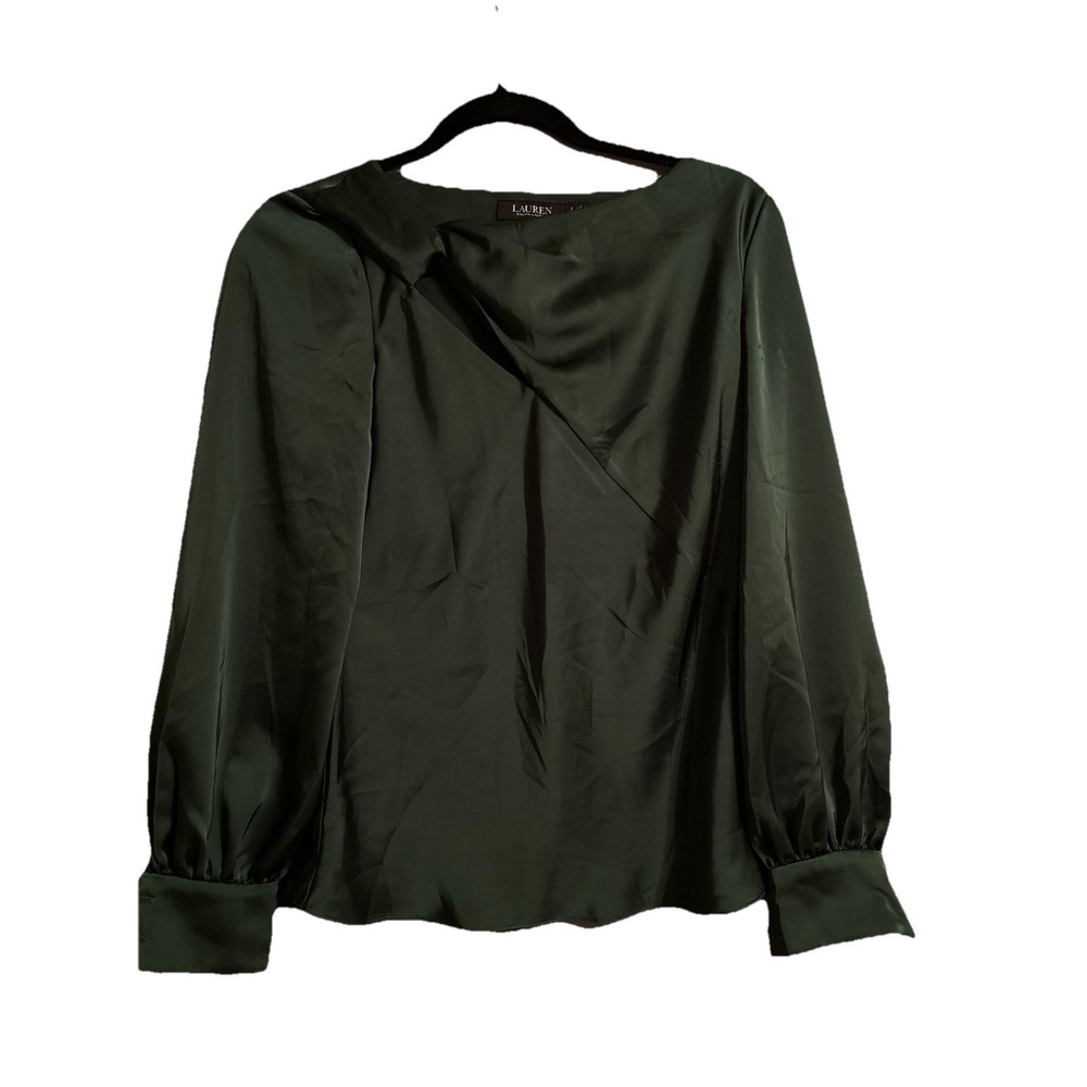 Lauren Ralph Lauren Black Label Top Blouse‎ Small Cutout Emerald Green Christmas